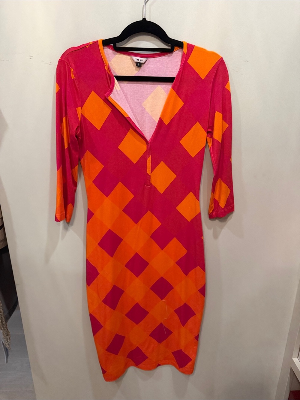 The KIT  Pink & Orange Geometric Midi Dress